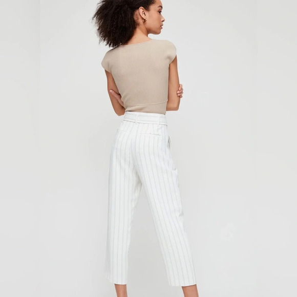 Aritzia Wilfred Tie Front Pants Pinstripe Black - Picture 3 of 10